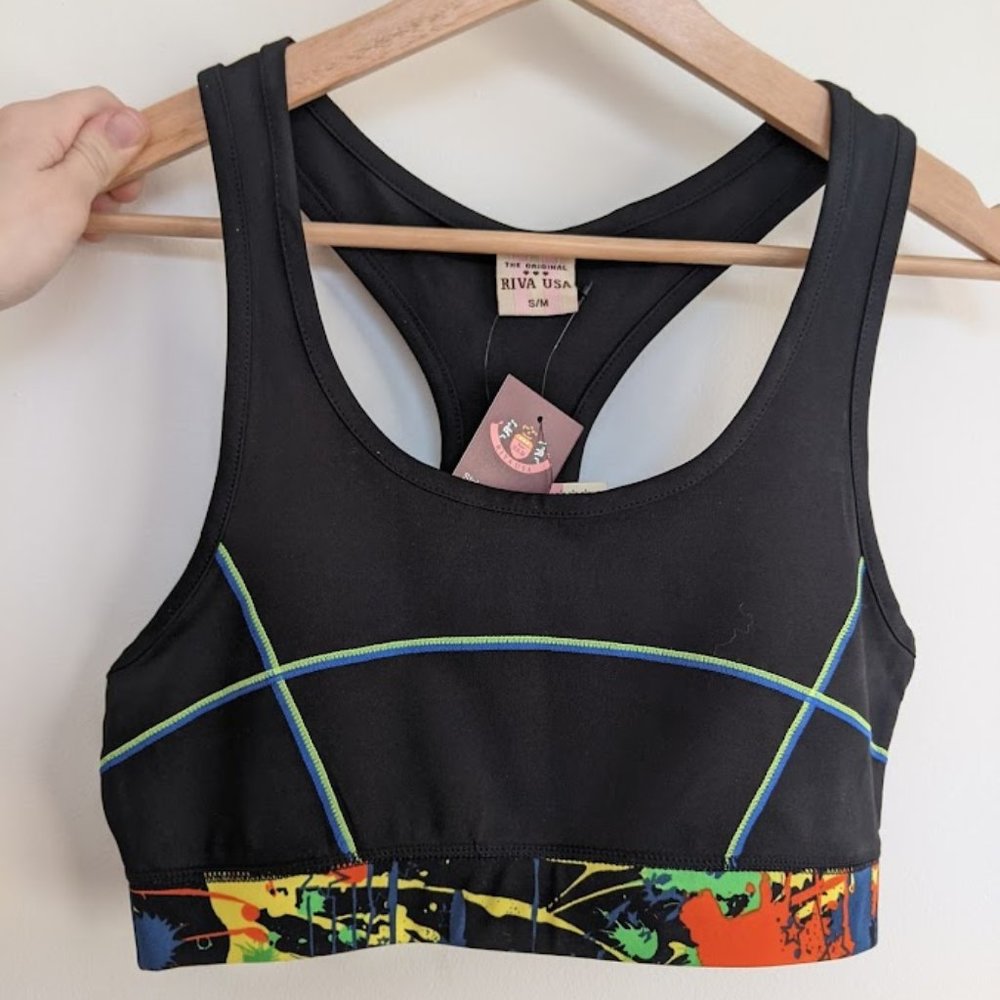 Riva USA paint-splatter print sports bra NWT